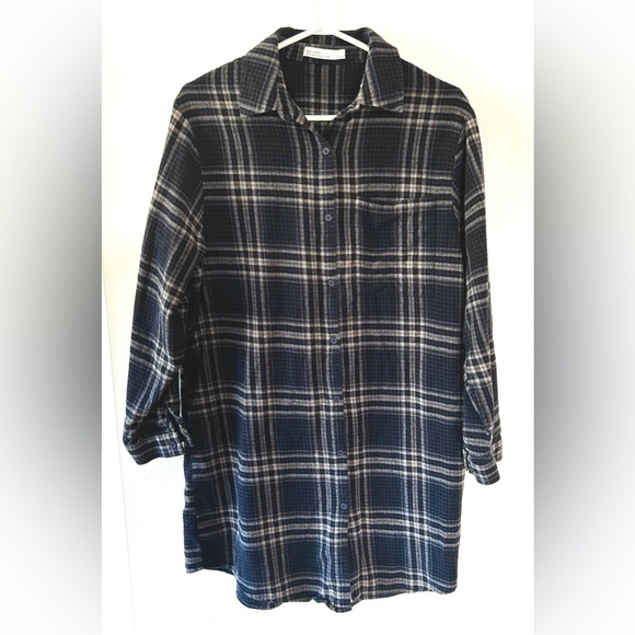 OAK + FORT Black and White Checkered Flannel Shirt Dress - Picture 2 of 6